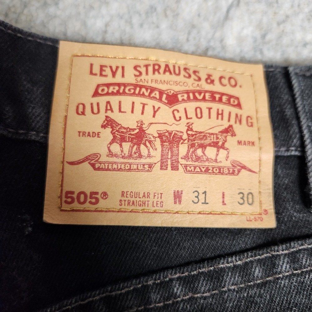Levis 505 VTG 90s Jeans Men 31x30 Black Denim Regular Straight Fit Punk Skater - Picture 4 of 7